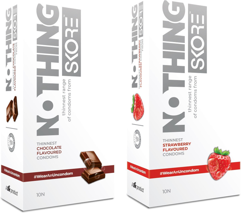 SKORE Nothing Chocolate 10s + Nothing Strawberry 10s Condom(Set of 2, 20 Sheets)