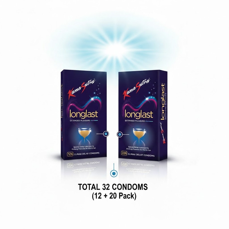 Kamasutra Long Lasting Climax Delaying Condoms Pack of 2 (1x12) and (1x20) Condom(Set of 2, 32 Sheets)