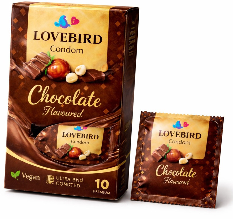 LOVEBIRDCONDOM CHOCOLATE&HAZELNUT FLOVOURED | RIBBED & LUBRICATED | 2280+DOTS Condom(10 Sheets)