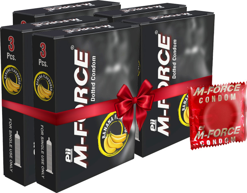 M-Force CONDOM FOR MEN , BANANA FLAVOURED ) Condom(Set of 5, 15 Sheets)