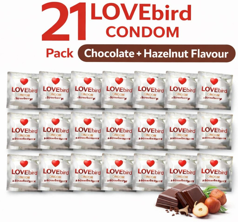 LOVEBIRDCONDOM EXTRA TIME FUN UMLIMITED CHOCOLATE FLOVOURED HAZELNUT BASS Condom(21 Sheets)