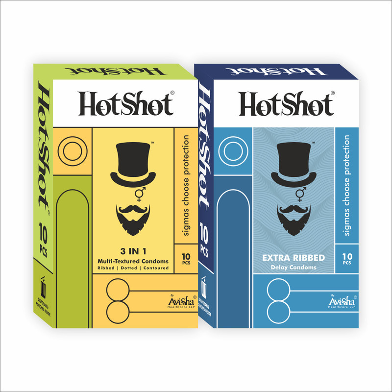 HOTSHOT 3IN1 Dotted, Ribbed & Extra Time Delay Condom(Set of 2, 20 Sheets)