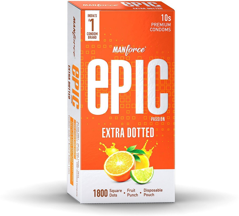 MANFORCE Epic Passion Extra Dotted Fruit Punch Flavoured Premium Condoms with Disposable Pouch Condom(10 Sheets)