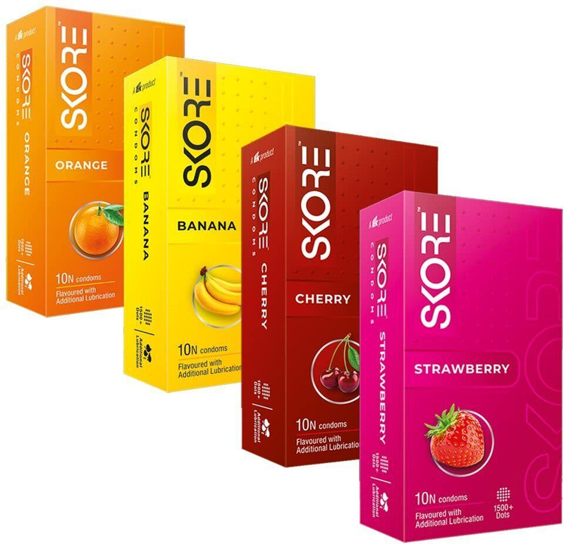 SKORE Honeymoon Pack(Orange/Banana/Cherry/Strawberry) Condom(Set of 4, 40 Sheets)