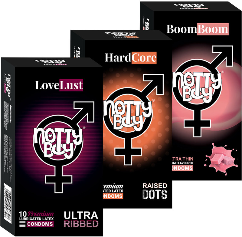 NottyBoy Extra Ribbed, Extra Thin Bubble gum and Banana Flavour Condom(Set of 3, 9 Sheets)