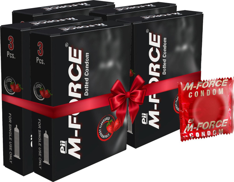 M-Force CONDOM FOR MEN | STRAWBERRY FLAVOURED | Condom(Set of 5, 15 Sheets)