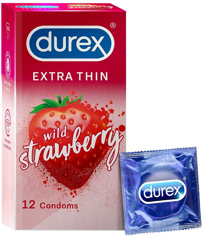DUREX Extra Thin Wild Strawberry Flavoured Condoms For Men Condom(12 Sheets)