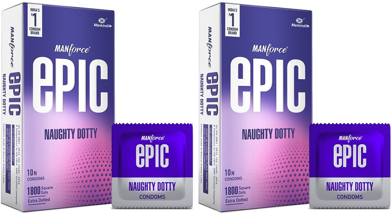 MANFORCE Epic Naughty Dotty Premium Condoms | 10 Sheets | Extra Dotted Each, Pack of 2 Condom(Set of 2, 20 Sheets)