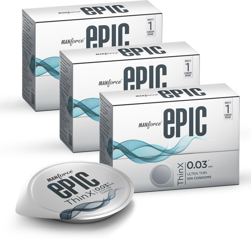 MANFORCE Epic Thinx Condoms for Men| Ultra Thin with 0.03 mm Thickness | 10 Count Condom(10 Sheets)