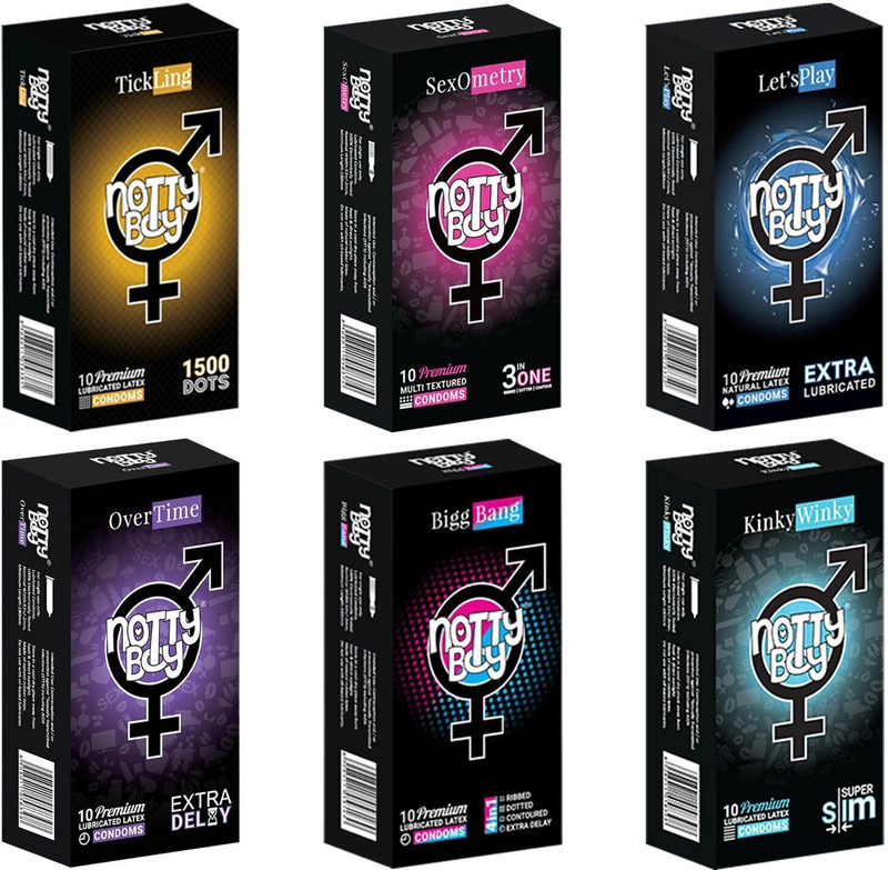 NottyBoy Variety Family Honeymoon Pack Combo - 60 Condom(Set of 6, 60 Sheets)
