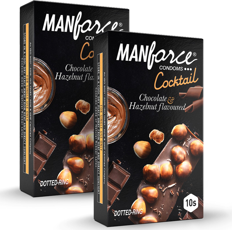 MANFORCE Cocktail Condoms with Dotted-Rings, Hazelnut & Chocolate Flavoured- 10 Pieces x Pack of 2 Condom(Set of 2, 20 Sheets)
