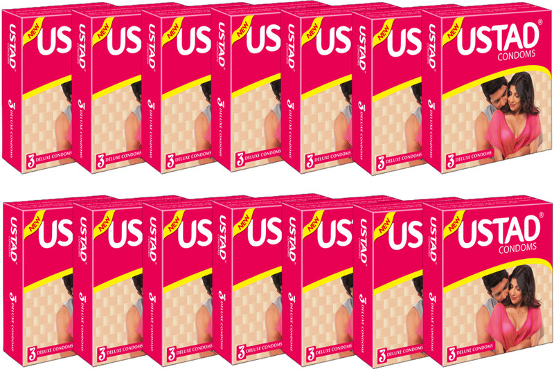 USTAD Natural Coloured Lubricated Deluxe Condoms – Premium Quality, Tested, Smooth Condom(Set of 14, 42 Sheets)