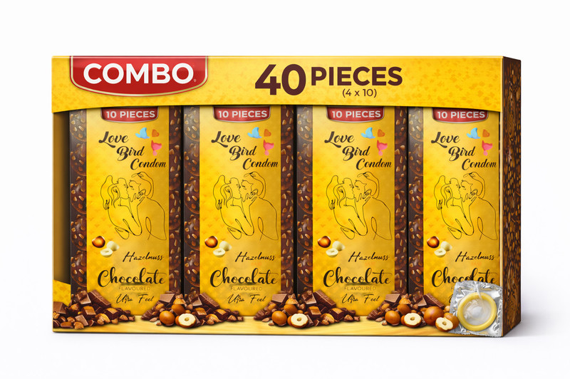 LOVEBIRDCONDOM TRUE LOVE WITH DOTS CONDOM CHOCOLATE FLOVOURED Condom(Set of 4, 40 Sheets)