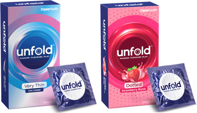 Cipla UNFOLD VERY THIN GET CLOSER AND DOTTED STRAWBERRY Condom(Set of 2, 20 Sheets)