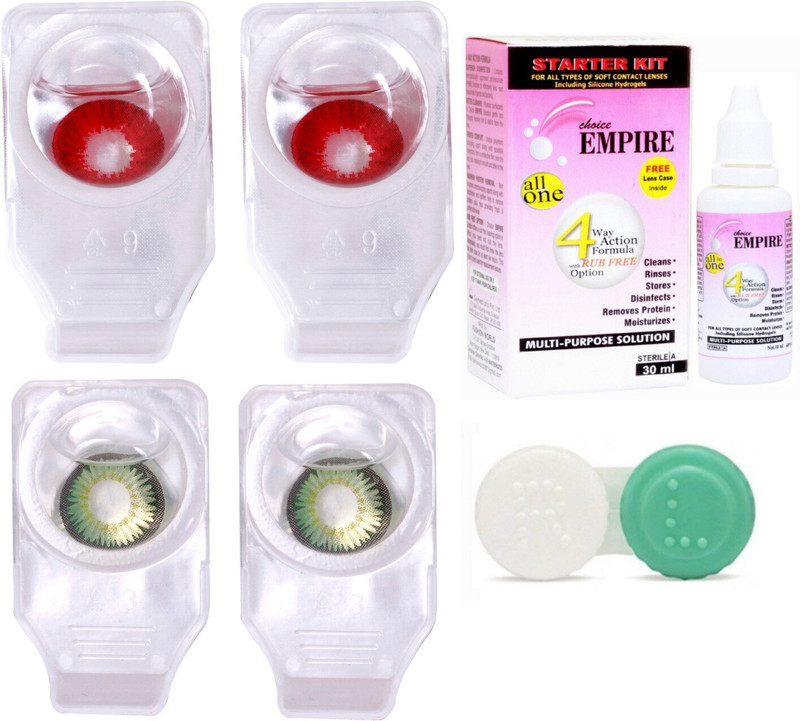 Globalead 2pc Sea Blue Honey RED Color Eye Korean Color Contact lens for you Eye Color(Pack of: 2)