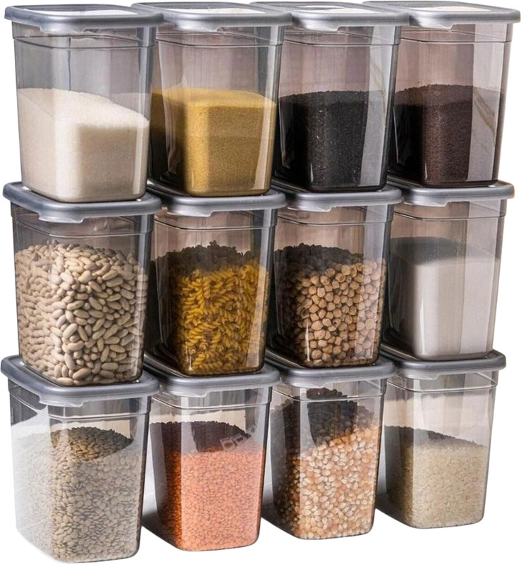 AXN Plastic Grocery Container - 1100 ml(Pack of 12, Grey)