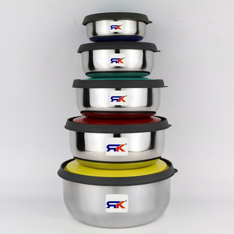 RK Stainless Steel Cookie Jar  - 375 ml, 625 ml, 1000 ml, 1375 ml, 1650 ml(Pack of 5, Multicolor)