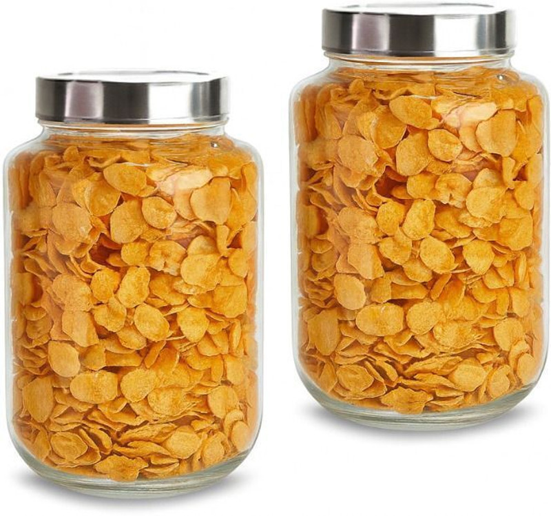 AAnami Glass Pickle Jar - 3000 ml(Pack of 2, Silver)