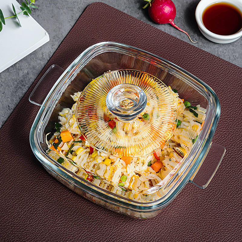 Deepaenterprise Square Glass Casserole with Lid 1L Container Serving Set(Pack of 1)