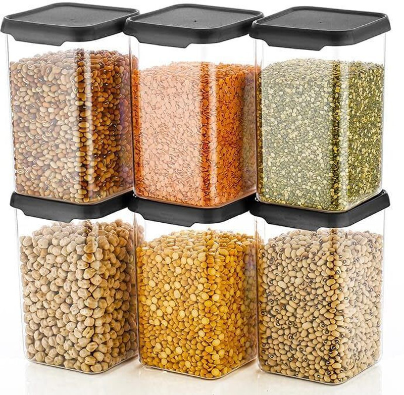 CLOUDHEAD Plastic Grocery Container  - 1200 ml(Pack of 6, Black)