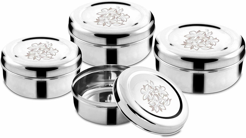 Classic Essentials Glass Utility Box - 250 ml, 350 ml, 550 ml, 900 ml(Pack of 4, Silver)
