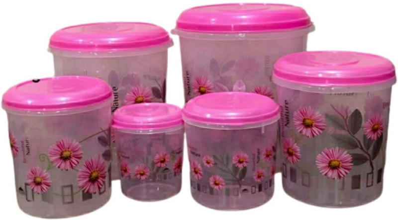 Veksin Plastic Grocery Container - 1000 ml, 2000 ml, 3000 ml, 6000 ml, 8000 ml, 12000 ml(Pack of 6, Grey)
