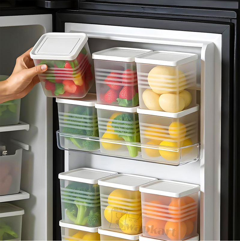 SWAPKART Plastic Fridge Container - 800 ml(Pack of 6, Transparent)