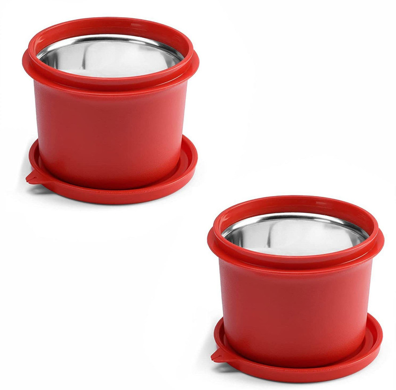 Oliveware Stainless Steel Utility Container  - 1200 ml(Pack of 2, Red)