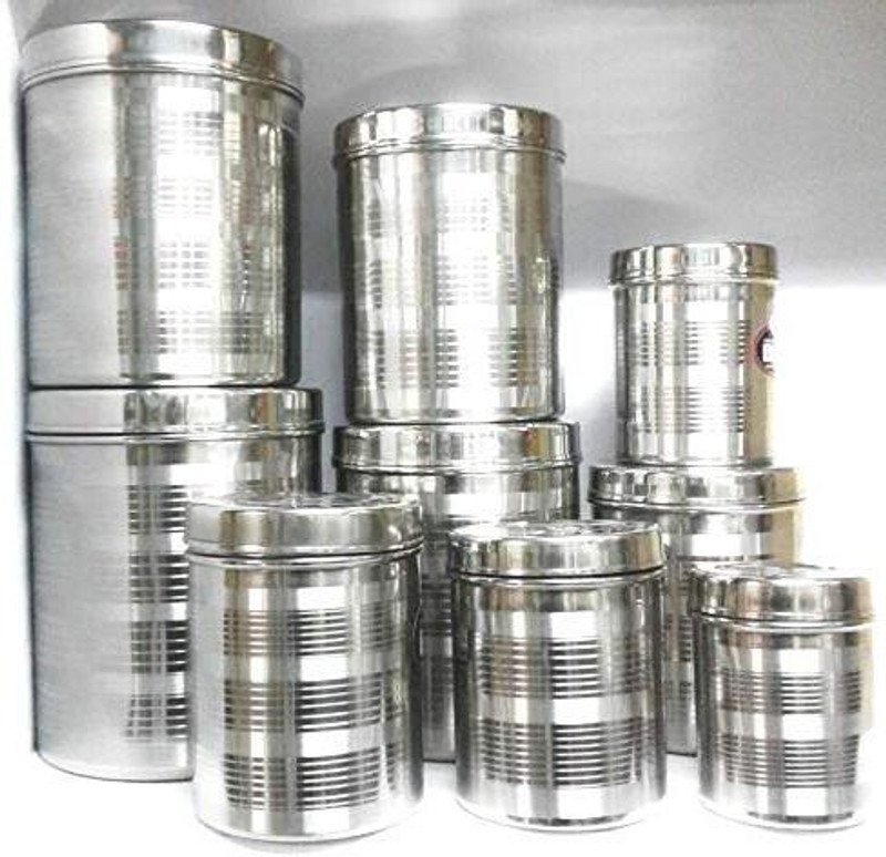 SHREE SAI TRADERS Stainless Steel Grocery Container - 500 ml, 5 L(Pack of 9, Silver)