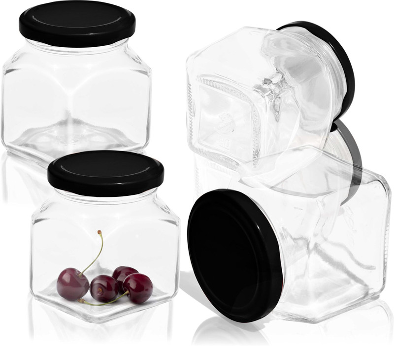 Pure Source India Glass Cookie Jar - 100 ml(Pack of 4, Clear, Black)