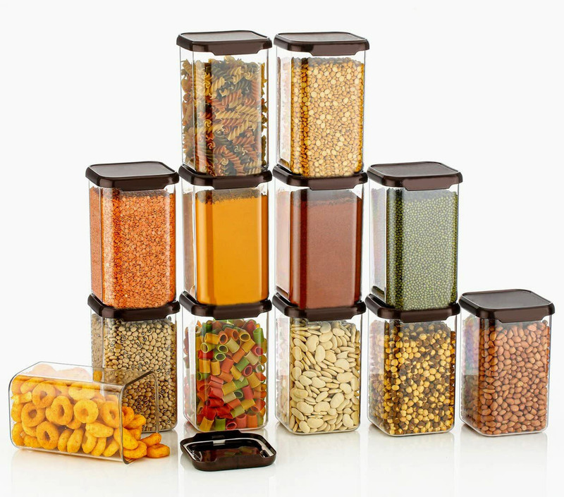 EMBICON Plastic Grocery Container - 1100 ml(Pack of 12, Brown)