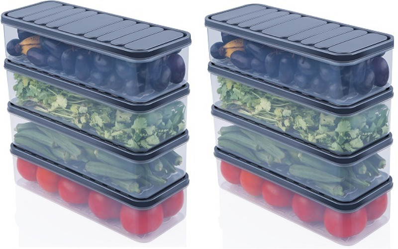 Angelware Plastic Fridge Container - 1200 ml(Pack of 6, Grey)