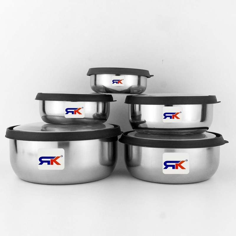 RK Steel Cookie Jar  - 300 ml, 500 ml, 750 ml, 1150 ml, 1650 ml(Pack of 5, Silver)