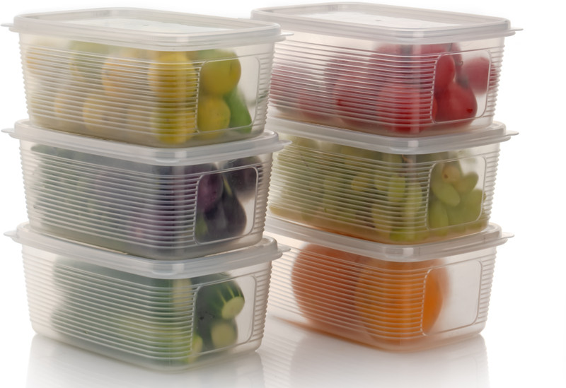 DEEJET Plastic Fridge Container - 1800 ml(Pack of 6, White)