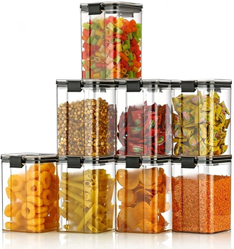 TUWEL Glass Grocery Container  - 1200 ml(Pack of 6, Black)