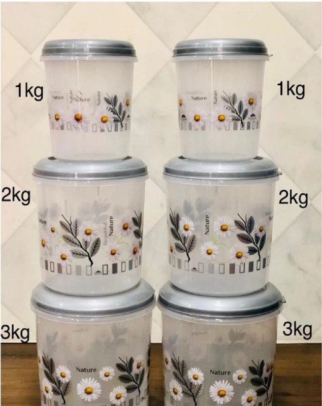 RSH Plastic Grocery Container - 1 kg, 2 kg, 3 kg, 1 kg, 2 kg, 3 kg(Pack of 6, Grey)