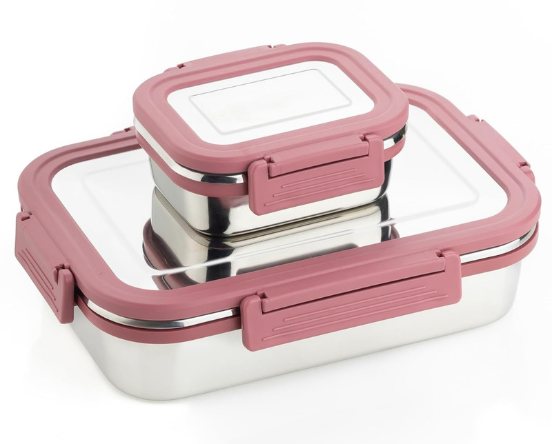 3D METRO SUPER STORE Stainless Steel Leak Proof, Airtight 2 Containers Stainless Steel School Lunch Box(1000 ml)