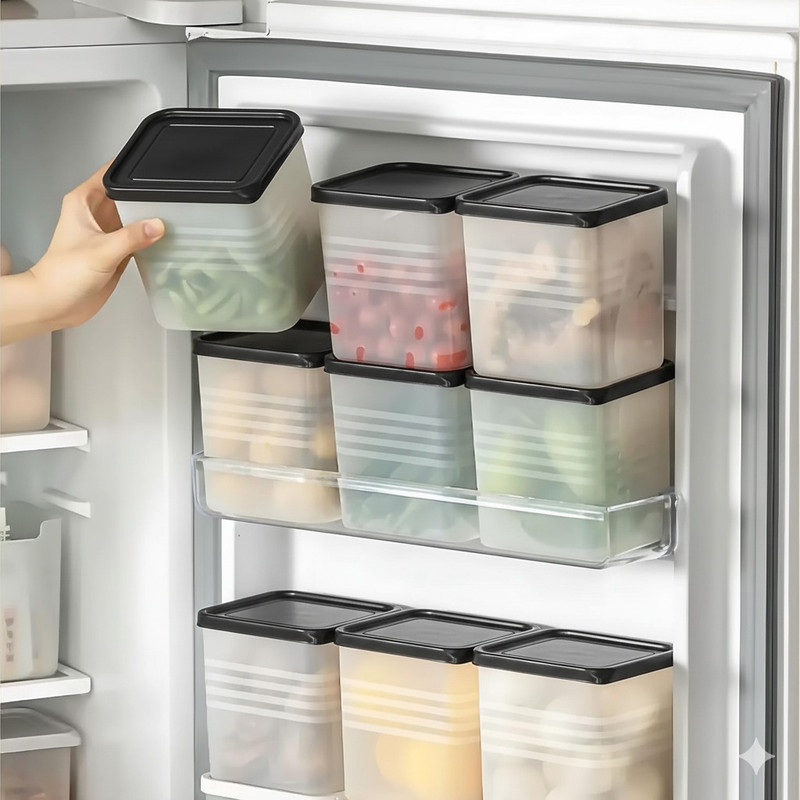 Shrigana Steel Fridge Container - 1200 ml(Pack of 6, Black)