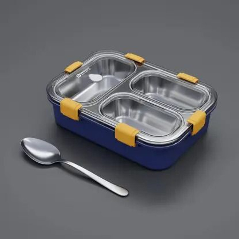 Aseenaa 3 Compartment Stainless Steel Lunch Box for Office & School 3 Containers Stainless Steel, Plastic Office Lunch Box(750 ml)