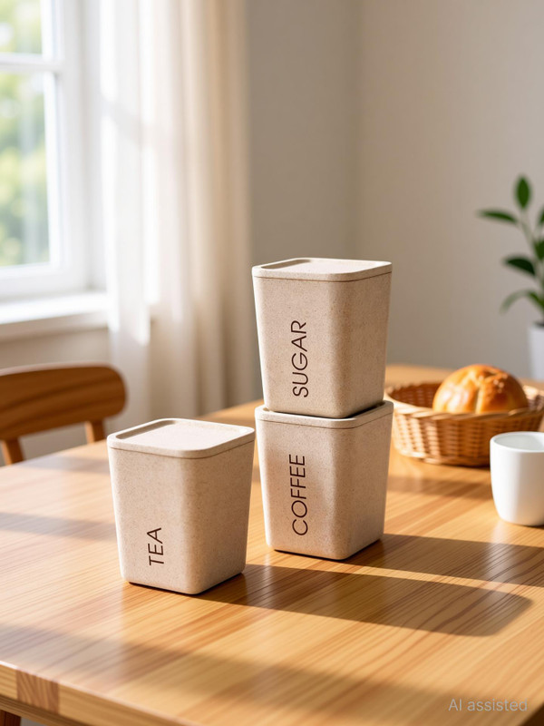 FORWAY Plastic Tea Coffee & Sugar Container - 800 ml(Pack of 3, Light Brown)