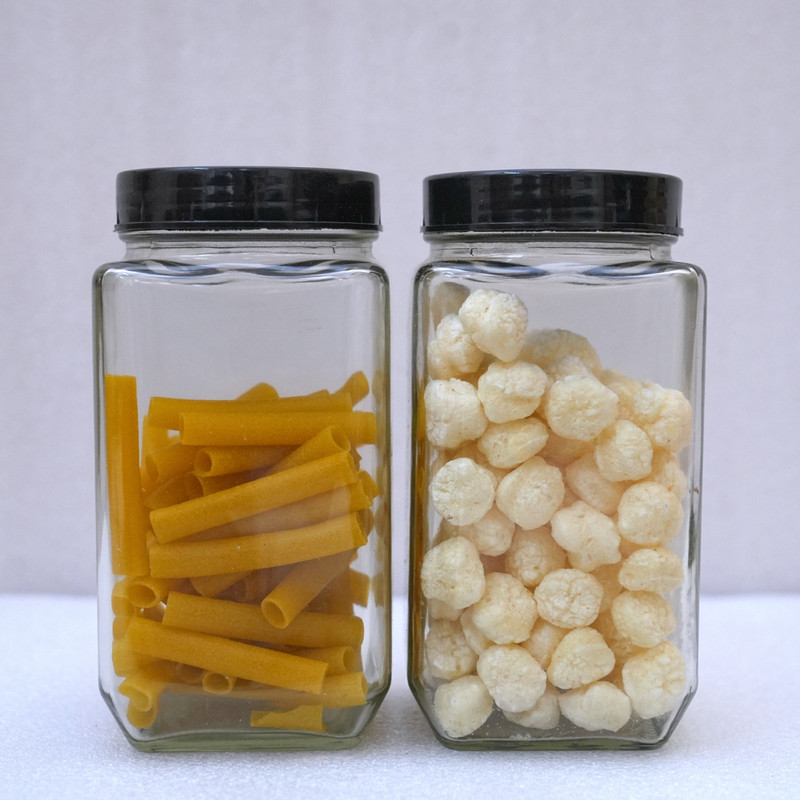 Bhavya (Pack of 2) 1000 ML CUBIUCAL GLAS JAR BLACK (PACK NOF2) Glass Champagne Glass(1000 ml, Glass, Clear)