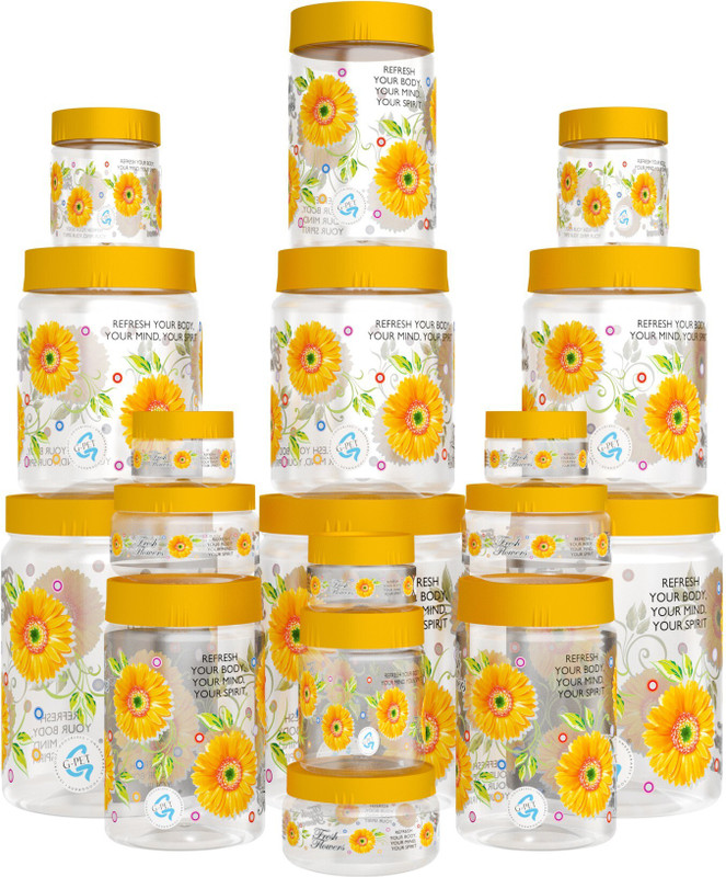 G-PET Plastic Grocery Container - 2000 ml, 1000 ml, 750 ml, 200 ml, 150 ml, 50 ml(Pack of 18, Yellow)