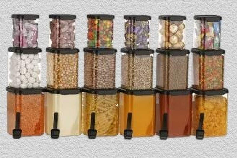 4 SACRED Plastic Grocery Container - 350 ml, 650 ml, 900 ml(Pack of 18, Black)