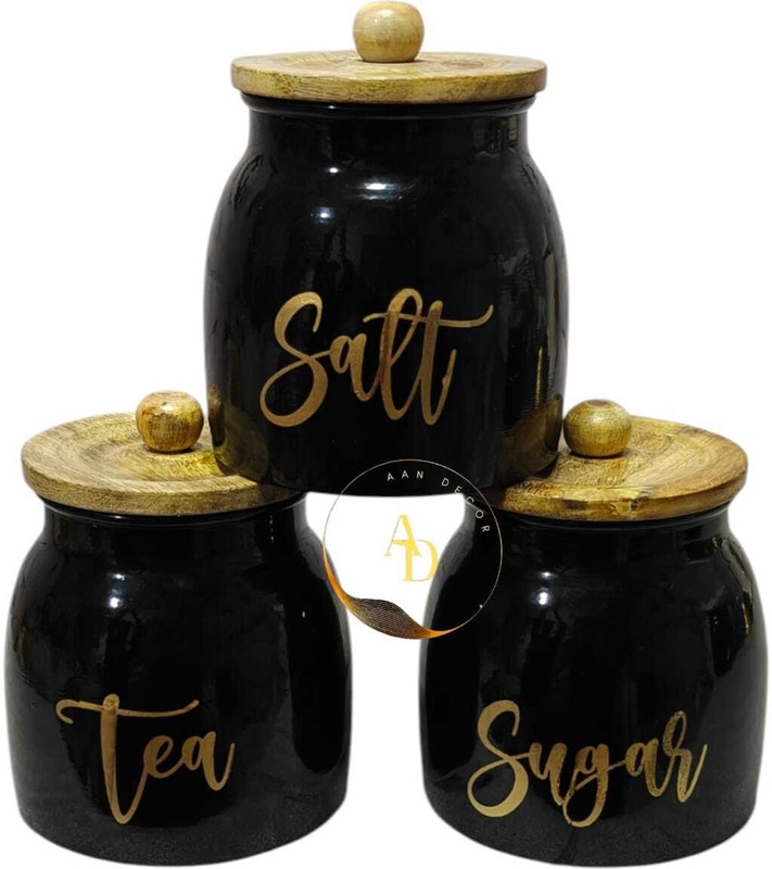 AAN DECOR Iron Tea Coffee & Sugar Container - 800 ml(Pack of 3, Black)