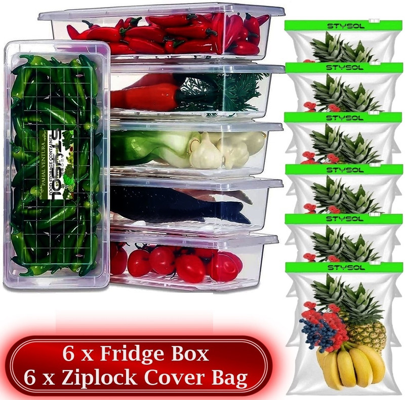 Stysol Plastic Fridge Container  - 1500 ml(Pack of 6, White)