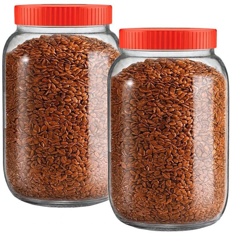Glassbunny Glass Grocery Container - 3 kg(Pack of 2, Red)