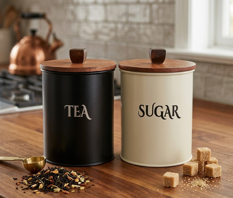 MASTERSTOUCH Iron Tea Coffee & Sugar Container  - 850 ml(Pack of 2, Black, Off White)