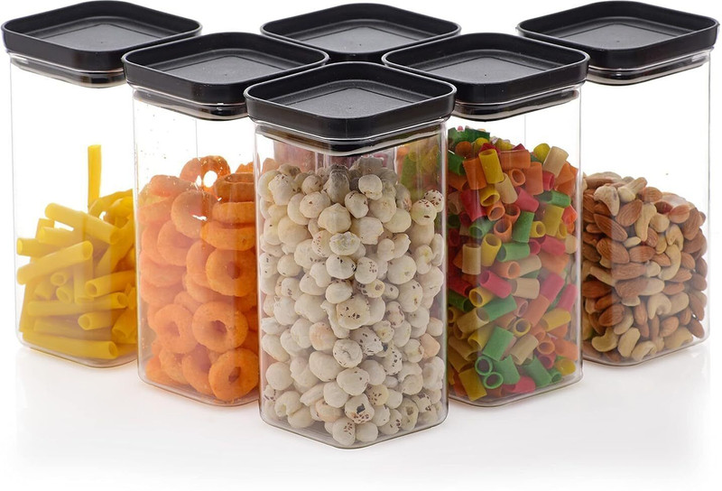 FPBOI Plastic Grocery Container - 1500 ml(Pack of 6, Black)
