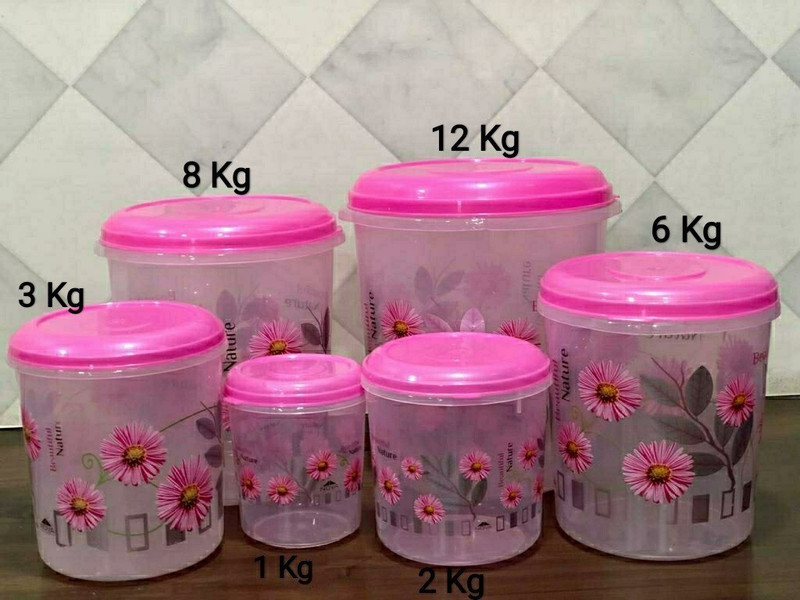 Veksin Glass Grocery Container - 12 L, 8 L, 6 L, 3 L, 2 L, 1 L(Pack of 6, Pink)