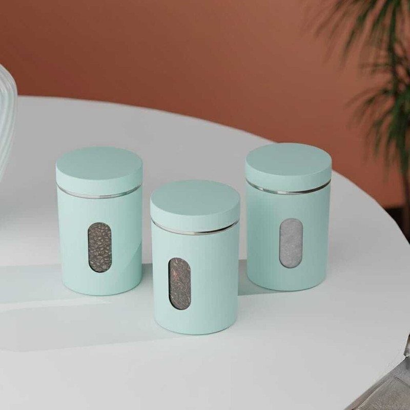 Mikey Stainless Steel Tea Coffee & Sugar Container - 750 ml(Pack of 3, Light Blue)